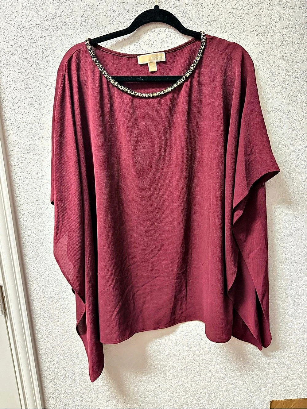 Michael Kors Chain-Trim Blouse in Burgundy Size Large/XL Like New
